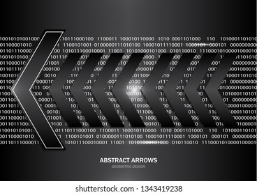 Creative geometric black arrows. Abstract dark background with highlights, numeric computer code. Vector illustration for your design.