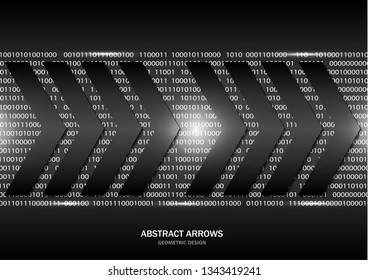 Creative geometric black arrows. Abstract dark background with highlights, numeric computer code. Vector illustration for your design.