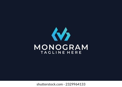 Creative geometric blue letter m logo design