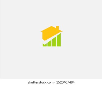 Creative geometric bright logo house icon and checkmark for company