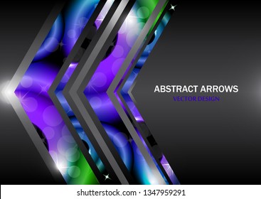 Creative geometric bright multi colored arrows on a dark background with highlights. Triangle arrow corner overlap vector background layer for design. Vector illustration for your design.
