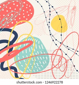 Creative geometric colorful background with patterns. Collage. Design for prints, posters, cards, etc. Vector.