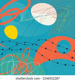 Creative geometric colorful background with patterns. Collage. Design for prints, posters, cards, etc. Vector.