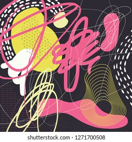 Creative geometric colorful background with patterns. Collage. Design for prints, posters, cards, etc. Vector.