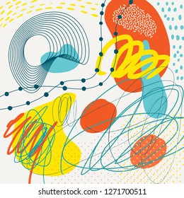 Creative geometric colorful background with patterns. Collage. Design for prints, posters, cards, etc. Vector.