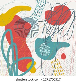 Creative geometric colorful background with patterns. Collage. Design for prints, posters, cards, etc. Vector.