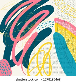 Creative geometric colorful background with patterns. Collage. Design for prints, posters, cards, etc. Vector.