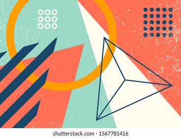 Creative geometric colorful background with patterns and graphic elements. Collage. Design for prints, posters, cards, etc. Vector.