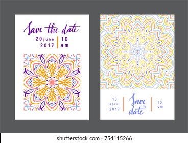 Creative geometric colorful background with patterns and floral elements. Collage. Design for prints, posters, cards, etc. Vector.