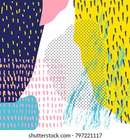 Creative geometric colorful background with patterns. Collage. Design for prints, posters, cards, etc. Vector.