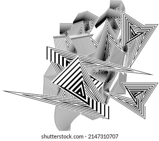 Creative geometric dynamic pattern, abstract halftone lines optical illusion background, vector modern design texture.