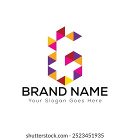 Creative geometric G letter logo design with colorful triangular shapes for a modern brand identity

