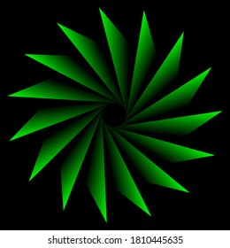 creative geometric green abstract origami sharp circles. cannabis abstract circular. fractals, mandala, ornament, spirograph, circular.