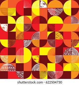 Creative geometric and handdrawn seamless pattern, pencil and marker doodles in a random geometric grid repeating background