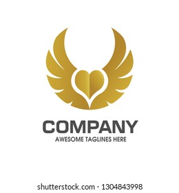 creative geometric heart and wings logo concept 