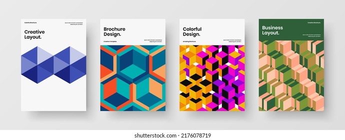 Creative geometric hexagons banner illustration collection. Multicolored company cover design vector concept composition.