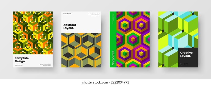 Juego de ilustraciones de banner con hexágonos geométricos creativos. Conjunto de diseño de vectores de diseño A4 de diseño de moda de la empresa.