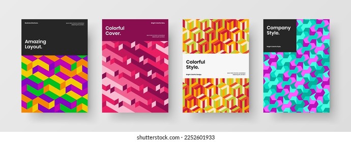 Creative geometric hexagons brochure illustration set. Vivid banner A4 vector design layout composition.