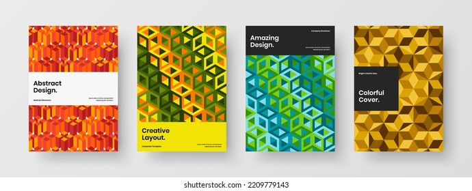 Colección de diseño de folletos corporativos de hexágonos geométricos creativos. Conjunto de concepto de vector de diseño A4 de identidad de empresa a la moda.