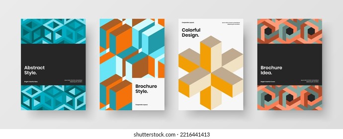 Creative geometric hexagons corporate cover layout set. Colorful company identity vector design concept collection.