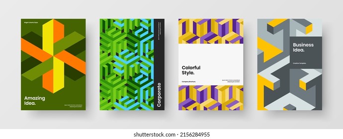 Creative geometric hexagons cover concept set. Multicolored company identity A4 vector design template bundle.