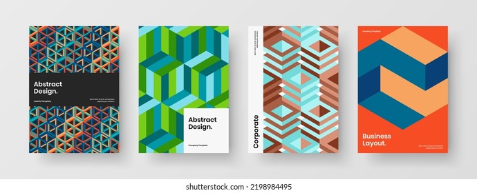 Creative geometric hexagons cover concept collection. Unique brochure A4 design vector illustration composition.