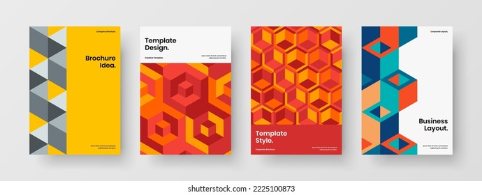 Creative geometric hexagons flyer template composition. Unique corporate cover design vector layout set.