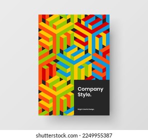 Ilustración de portada de hexágonos geométricos creativos. Plantilla de diseño de vector A4 de la portada de la revista resumen.