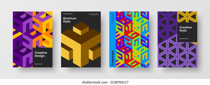 Diseño de portada de revistas de hexagones geométricos creativos. Colección de plantillas de diseño de vectores de la lista de mano A4 premium.