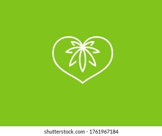 Creative geometric linear logo icon heart and cannabis leaf for your company