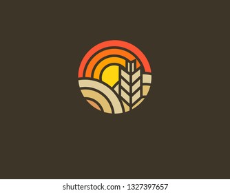 Creative geometric logo icon sun and field farm