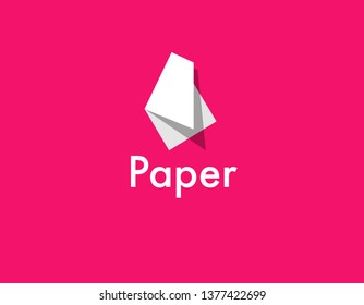 Creative geometric logo white folded paper on a pink background for typography