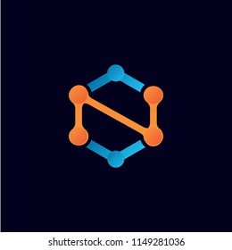 Creative Geometric Molecule N Letter Logo 