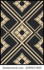 Creative geometric ornamental pattern design combining mandala flower petals with golden lines, abstract symmetry, vintage decorative tile art style, perfect for textiles, wallpapers, interior décor, 