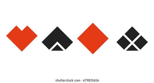 Creative geometric playing card suits. Vector icons