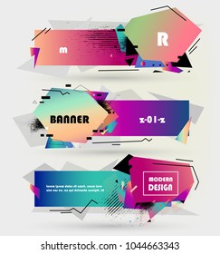 Creative geometric promotion banners, scroll, price tag, sticker, badge, poster. Vector design
