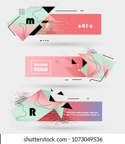Creative geometric promotion banners, scroll, price tag, sticker, badge, poster. Vector design