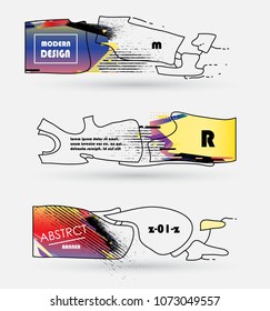 Creative geometric promotion banners, scroll, price tag, sticker, badge, poster. Vector design