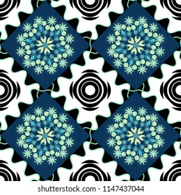 Creative geometric seamless pattern. Black, blue and white polygonal illustration consisting of rectangles. Vector rectangular design for your business.