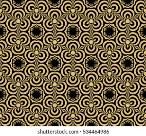 creative geometric seamless pattern. psychedelic vector illustration. gold, black.