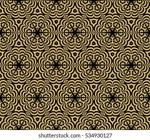 creative geometric seamless pattern. psychedelic vector illustration. gold, black.