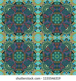 Creative geometric seamless pattern. Yellow, blue and green polygonal illustration consisting of rectangles. Vector rectangular design for your business.