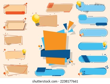 El diseño creativo geométrico y de forma de banners de venta y promoción, precios, carteles, afiches, etiquetas adhesivas y publicidad para negocios y publicidad de firma comercializa mercadeo excepcional