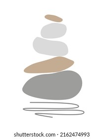 Creative geometric shape pebble pyramid isolated on white background. Spa rocks color drawing. Balance and harmony concept.
