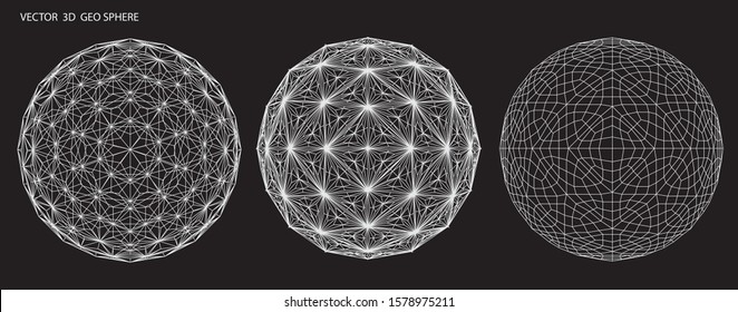 Creative geometric shapes. 3D vector. Geometric grid. Technology style.Sacred geometry. Sphere with connected lines.