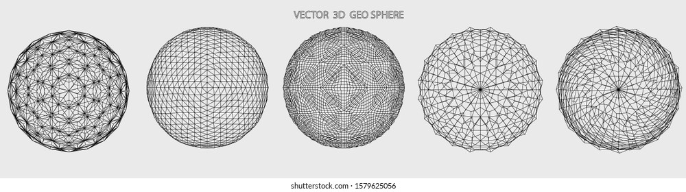 Creative geometric shapes. 3D vector. Geometric grid. Technology style.Sacred geometry. Sphere with connected lines.