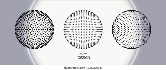 Creative geometric shapes. 3D vector. Volume shapes consisting of points Technology style.Sacred geometry. Sphere with connected lines.