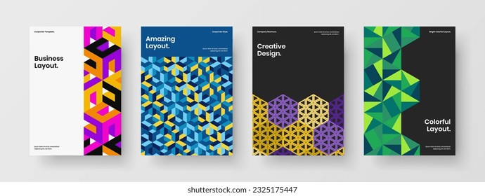 Creative geometric shapes flyer illustration collection. Vivid magazine cover vector design layout composition.