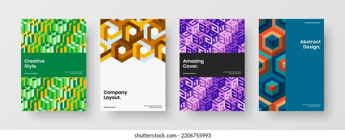 Creative geometric shapes flyer layout set. Vivid placard A4 design vector illustration composition.
