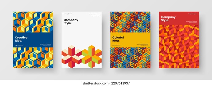 Composición de plantilla de la portada del diario de formas geométricas creativas. Conjunto de ilustraciones vectoriales de diseño de folletos corporativos Vivid.